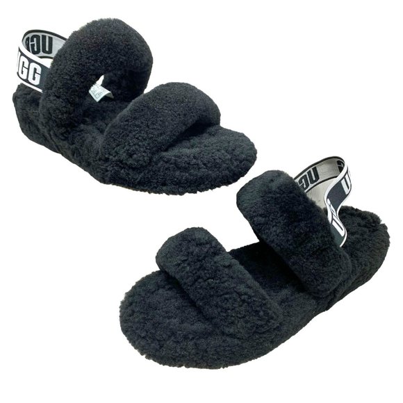 UGG 1107953 Oh Yeah‎ Black Sheepskin Slingback Slide Sandals - Picture 7 of 12